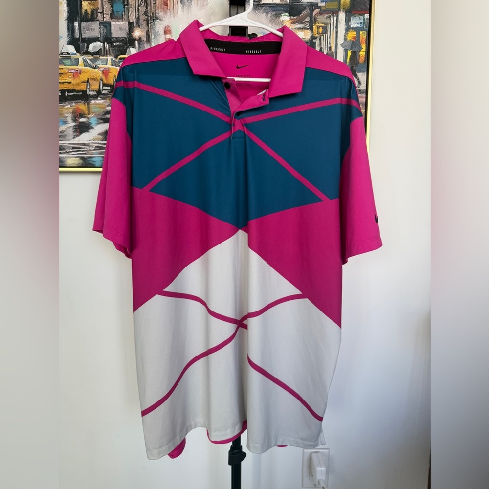 Nike Vapor Argyle Golf Dri-FIT Polo Shirt Men's XL Pink EUC